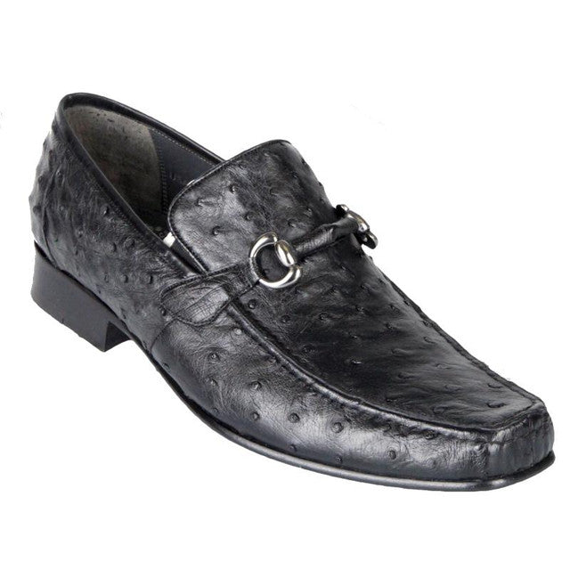 Los Altos Mens Black Ostrich Skin Loafers - 8 M