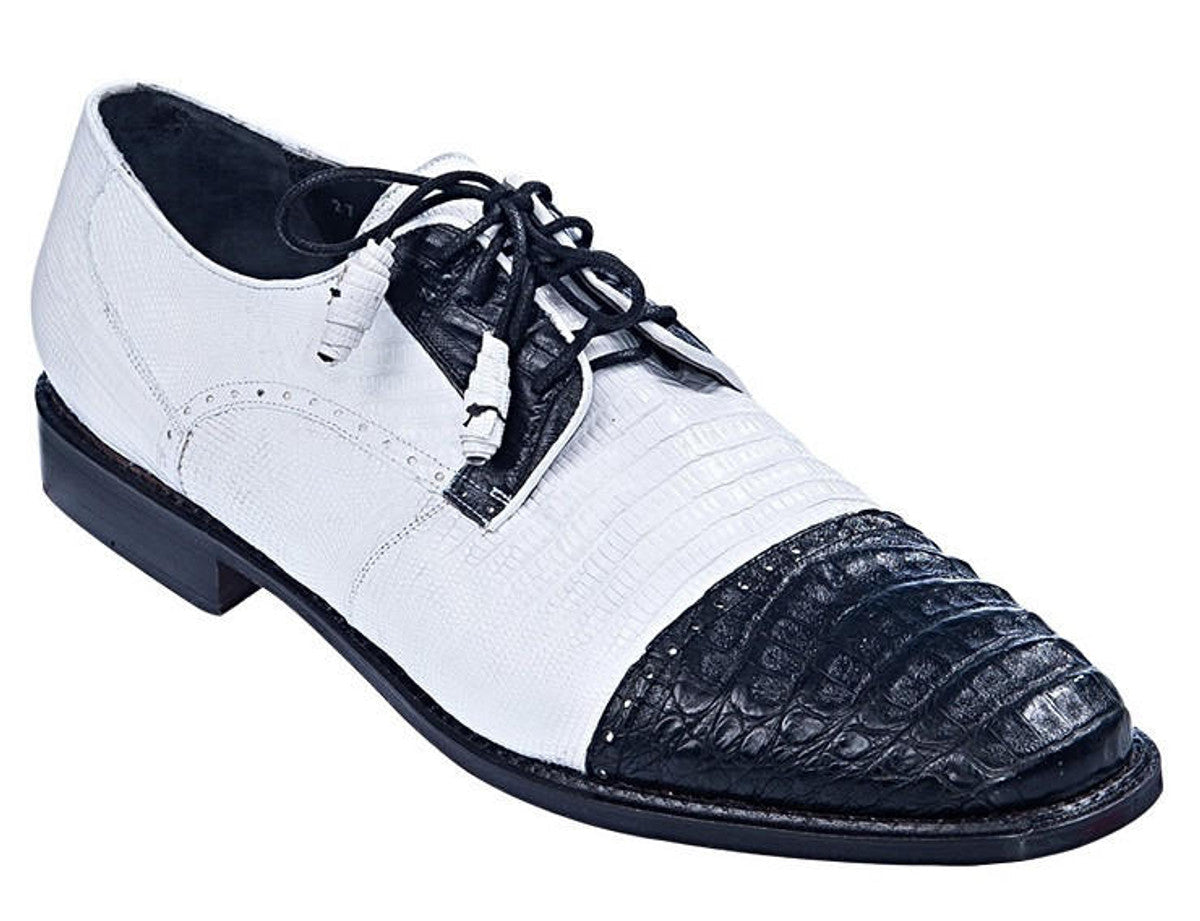 Los Altos Men's Black White Crocodile Shoes Cap Toe - 8