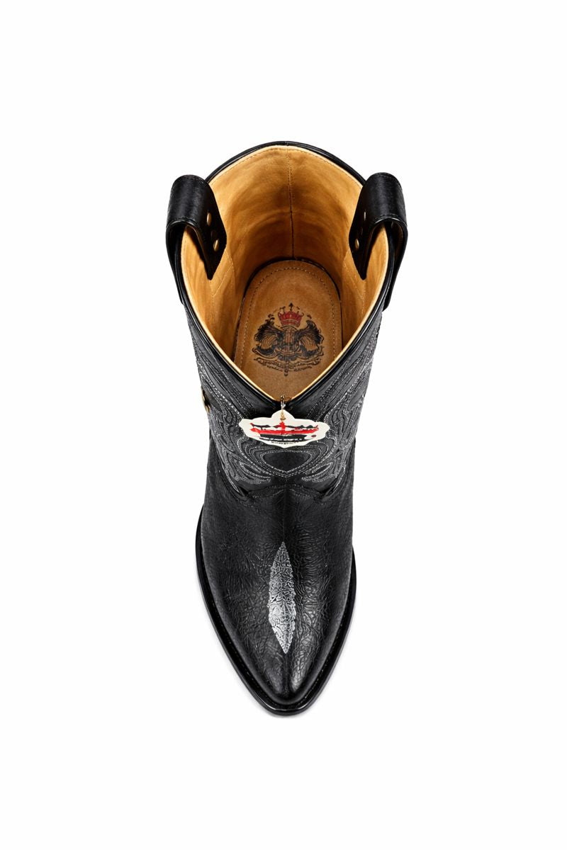 Los Altos Men's Exquisite Black Genuine Single Stone Stingray Boots-New Designer Collection - 6