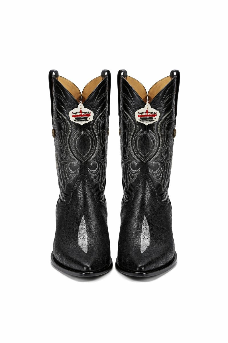 Los Altos Men's Exquisite Black Genuine Single Stone Stingray Boots-New Designer Collection - 6