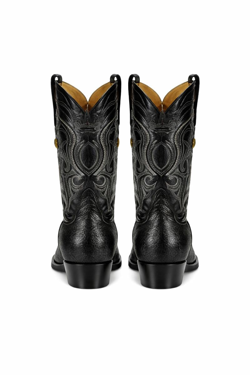 Los Altos Men's Exquisite Black Genuine Single Stone Stingray Boots-New Designer Collection - 6