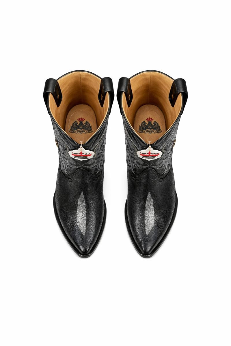 Los Altos Men's Exquisite Black Genuine Single Stone Stingray Boots-New Designer Collection - 6