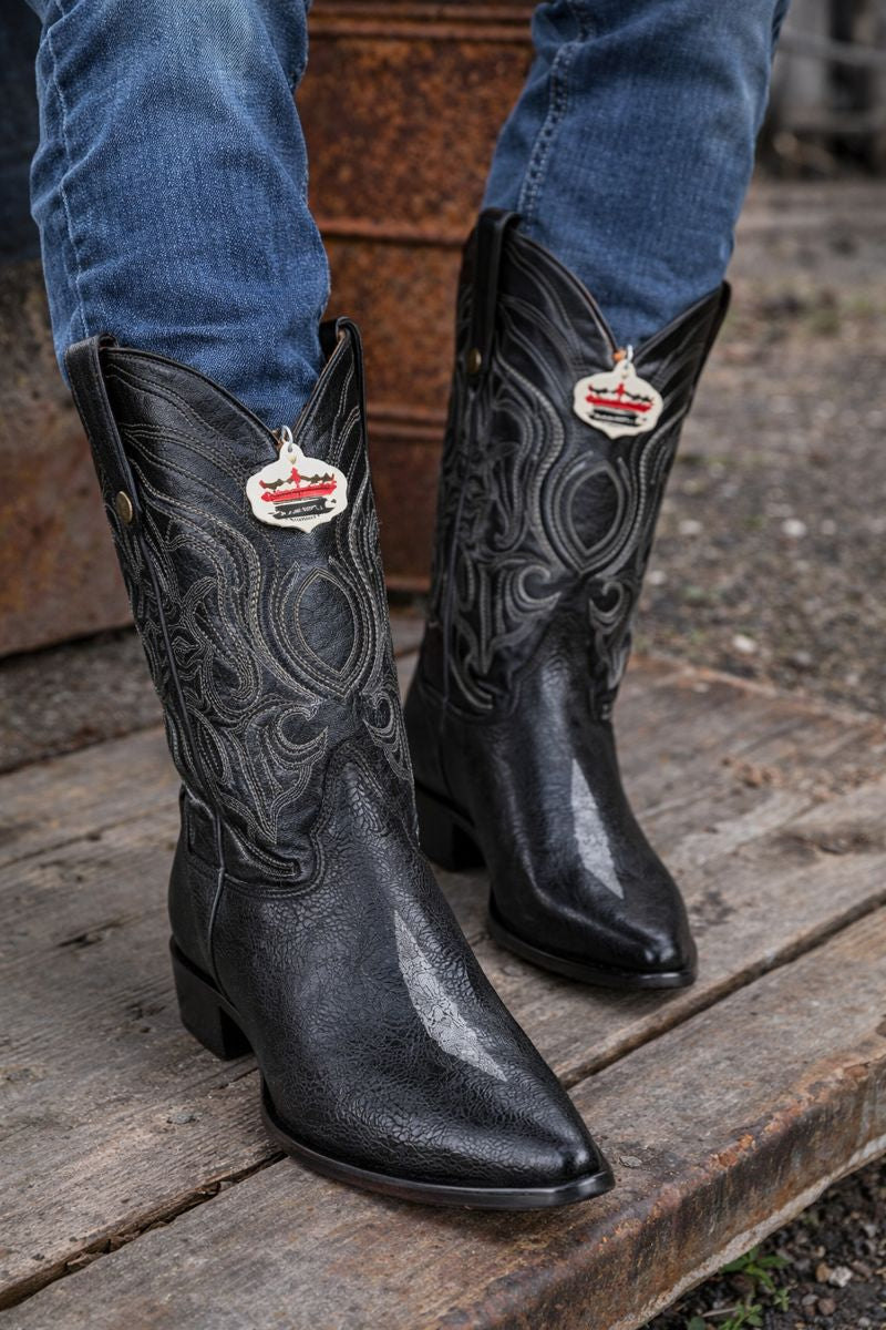 Los Altos Men's Exquisite Black Genuine Single Stone Stingray Boots-New Designer Collection - 6