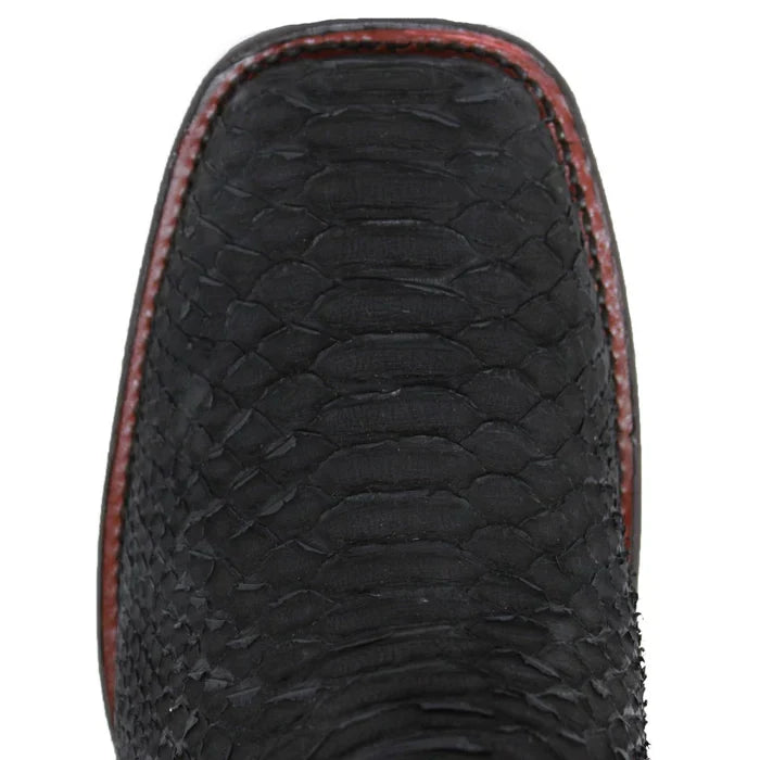 Los Altos Men's Genuine Python Skin Square Toe Ankle Boots - Black - 6