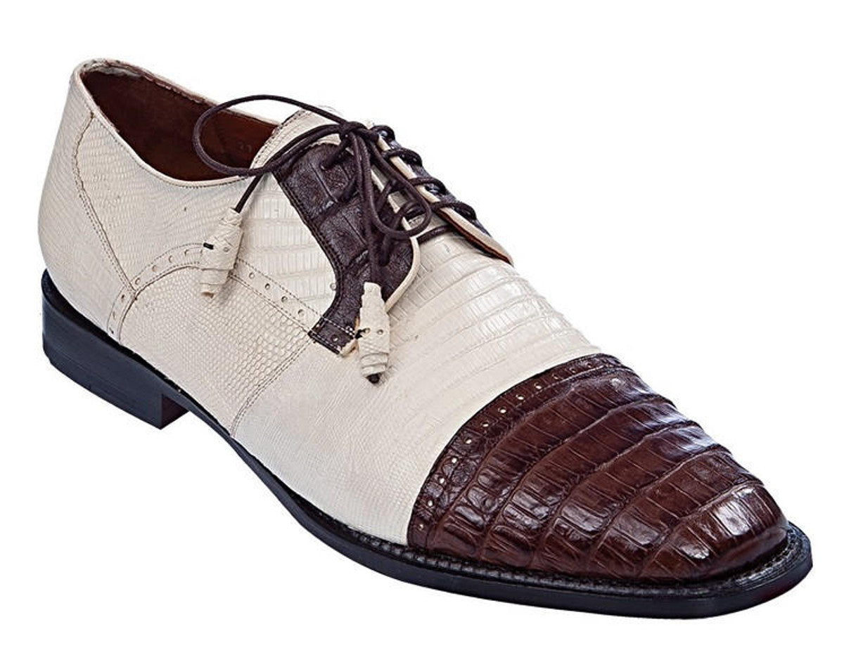 Los Altos Men's Ivory Brown Crocodile Shoes Cap Toe - 8