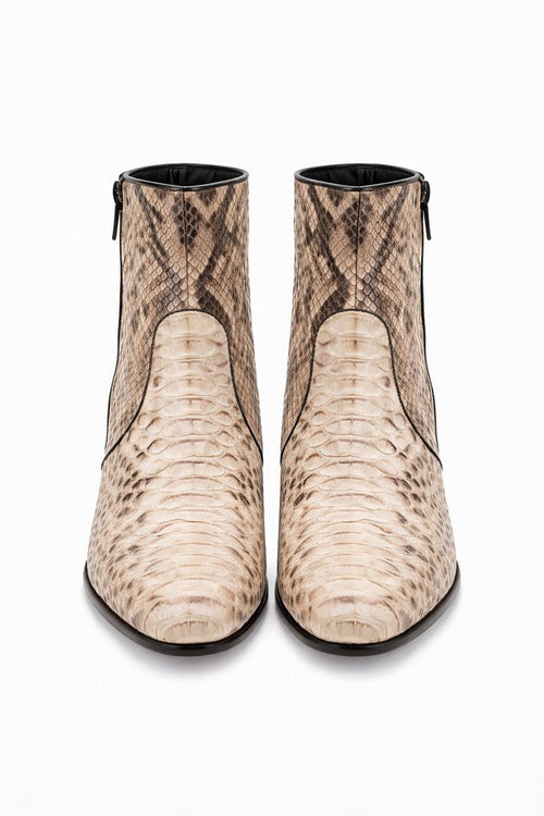 Los Altos Mens Natural Genuine Python Snakeskin Leather Ankle Boots-New Designer Collection