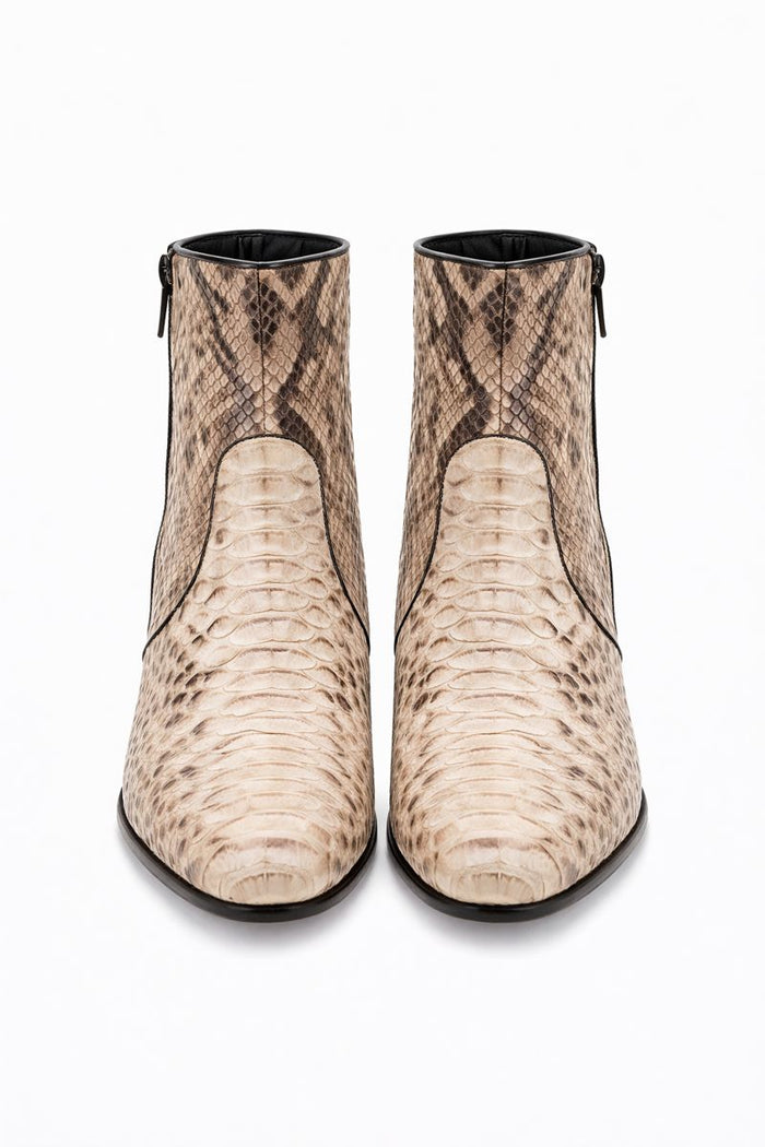 Los Altos Mens Natural Genuine Python Snakeskin Leather Ankle Boots-New Designer Collection