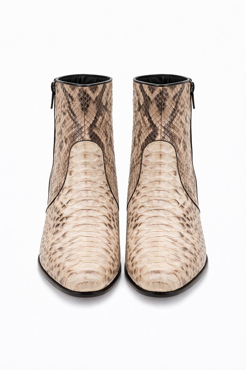 Los Altos Men’s Natural Genuine Python Snakeskin Leather Ankle Boots-New Designer Collection - 8