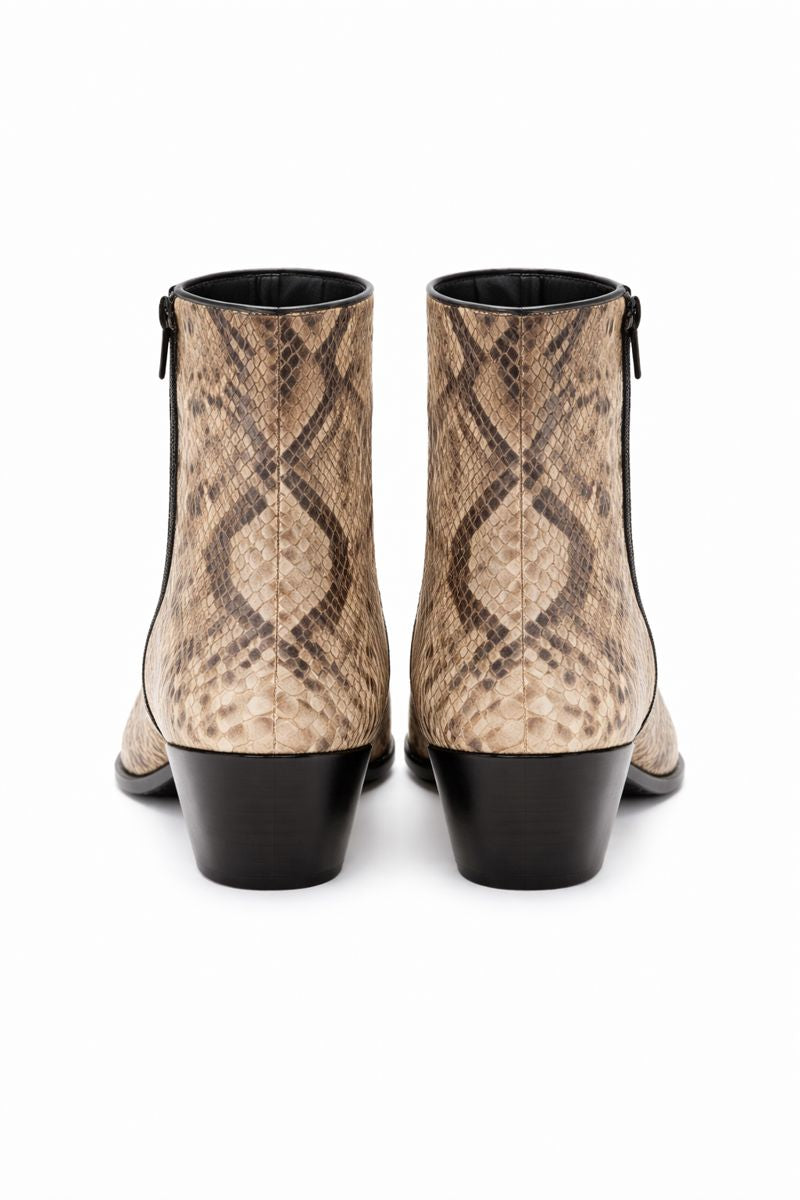 Los Altos Men’s Natural Genuine Python Snakeskin Leather Ankle Boots-New Designer Collection - 8