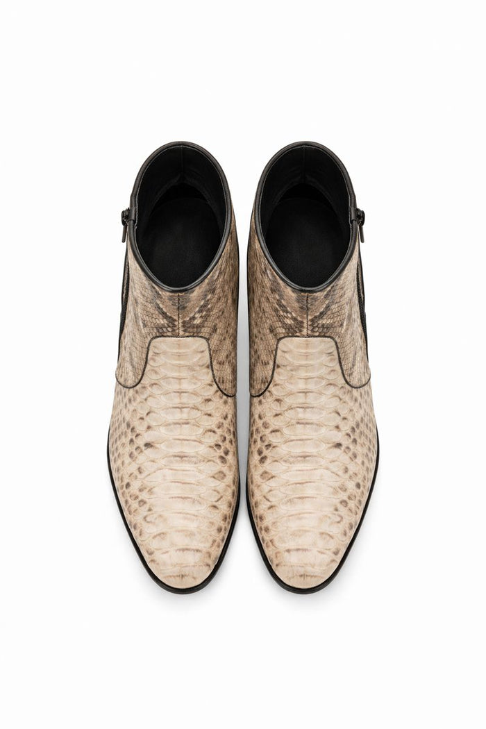 Los Altos Mens Natural Genuine Python Snakeskin Leather Ankle Boots-New Designer Collection