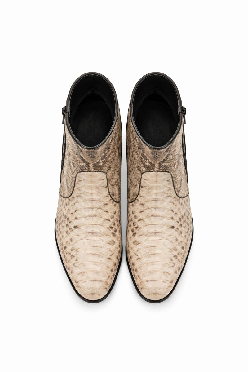 Los Altos Men’s Natural Genuine Python Snakeskin Leather Ankle Boots-New Designer Collection - 8