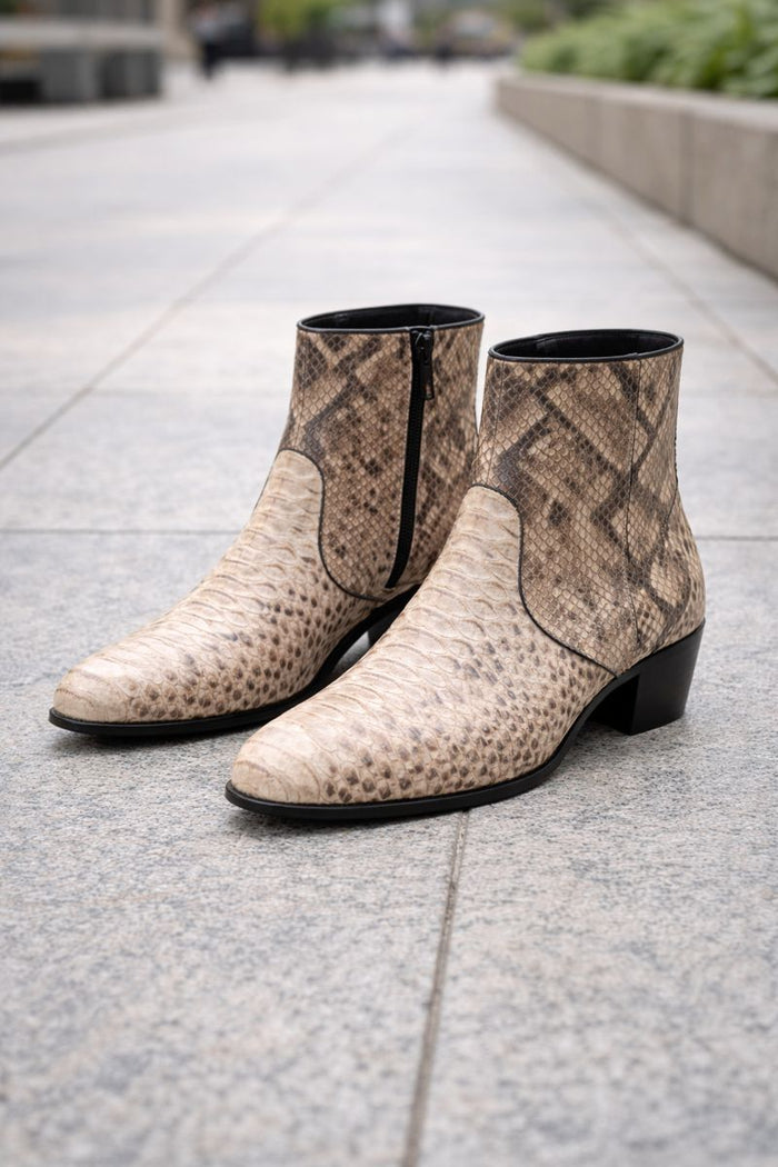 Los Altos Mens Natural Genuine Python Snakeskin Leather Ankle Boots-New Designer Collection