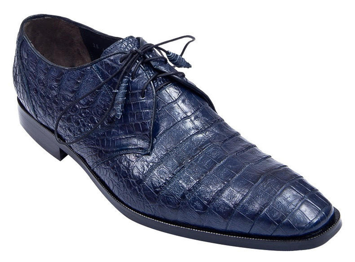 Los Altos Men's Navy Blue Crocodile Shoes Italian Toe - 8