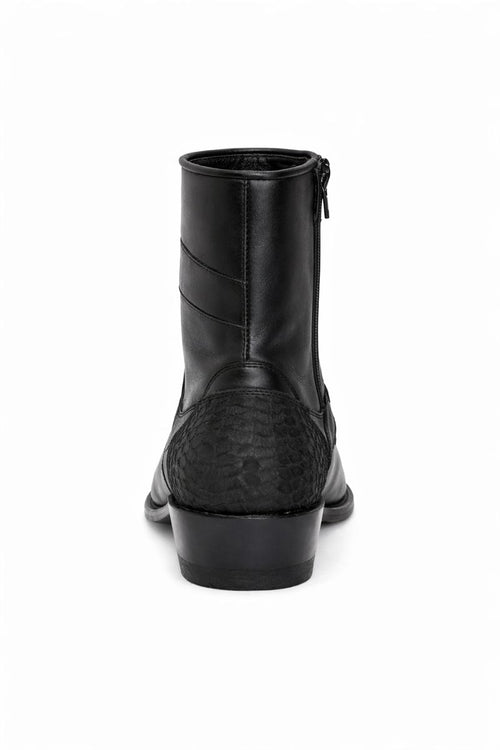 Los Altos Men's Original Python Skin European Toe Short Boots - Black 76BFN5705-New Designer Collection