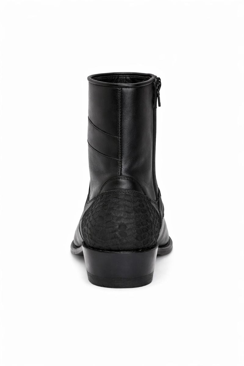 Los Altos Men's Original Python Skin European Toe Short Boots - Black 76BFN5705-New Designer Collection - 6