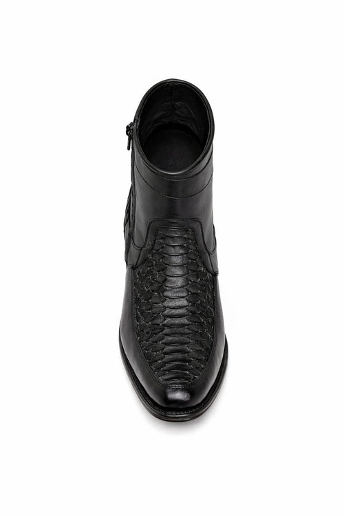 Los Altos Men's Original Python Skin European Toe Short Boots - Black 76BFN5705-New Designer Collection