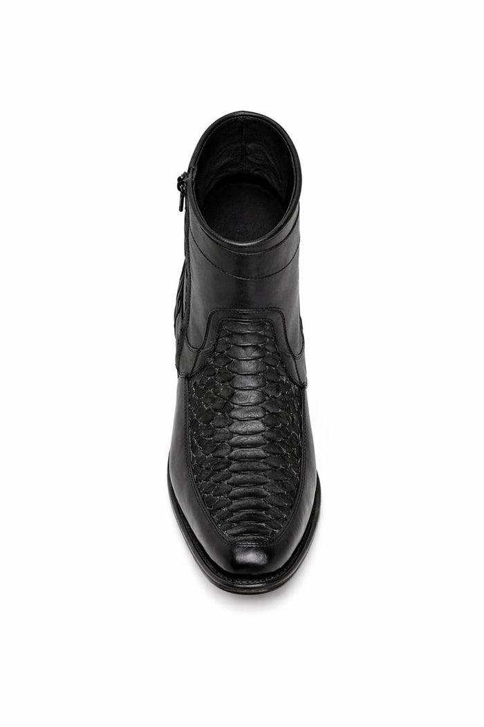Los Altos Men's Original Python Skin European Toe Short Boots - Black 76BFN5705-New Designer Collection