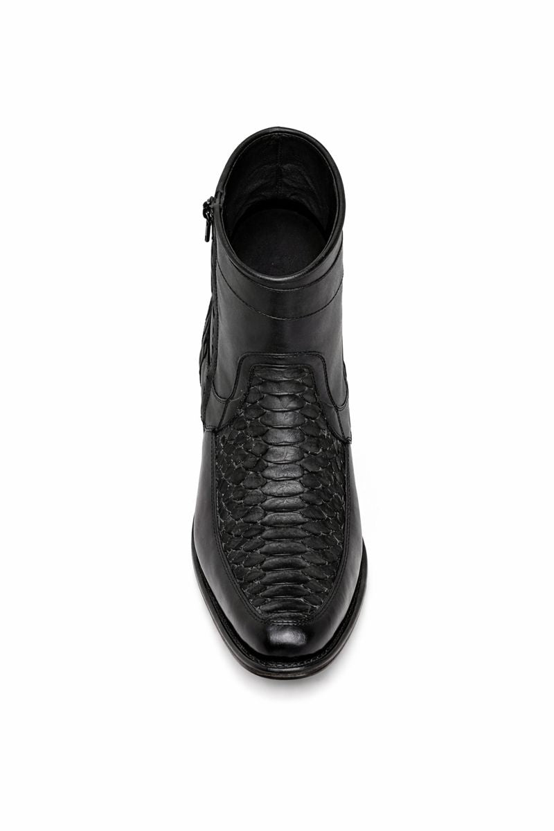 Los Altos Men's Original Python Skin European Toe Short Boots - Black 76BFN5705-New Designer Collection - 6