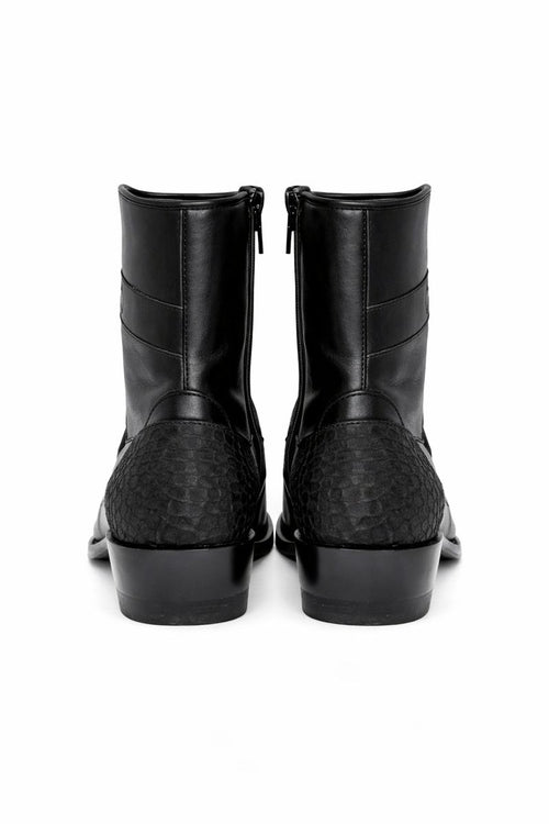 Los Altos Men's Original Python Skin European Toe Short Boots - Black 76BFN5705-New Designer Collection