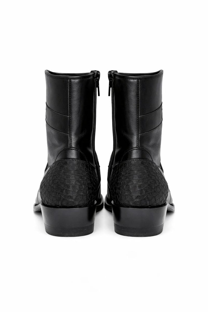 Los Altos Men's Original Python Skin European Toe Short Boots - Black 76BFN5705-New Designer Collection