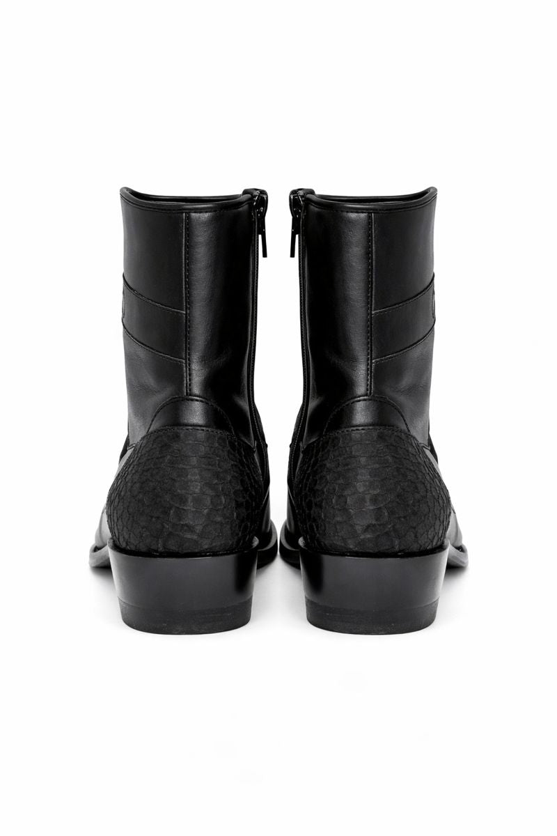 Los Altos Men's Original Python Skin European Toe Short Boots - Black 76BFN5705-New Designer Collection - 6