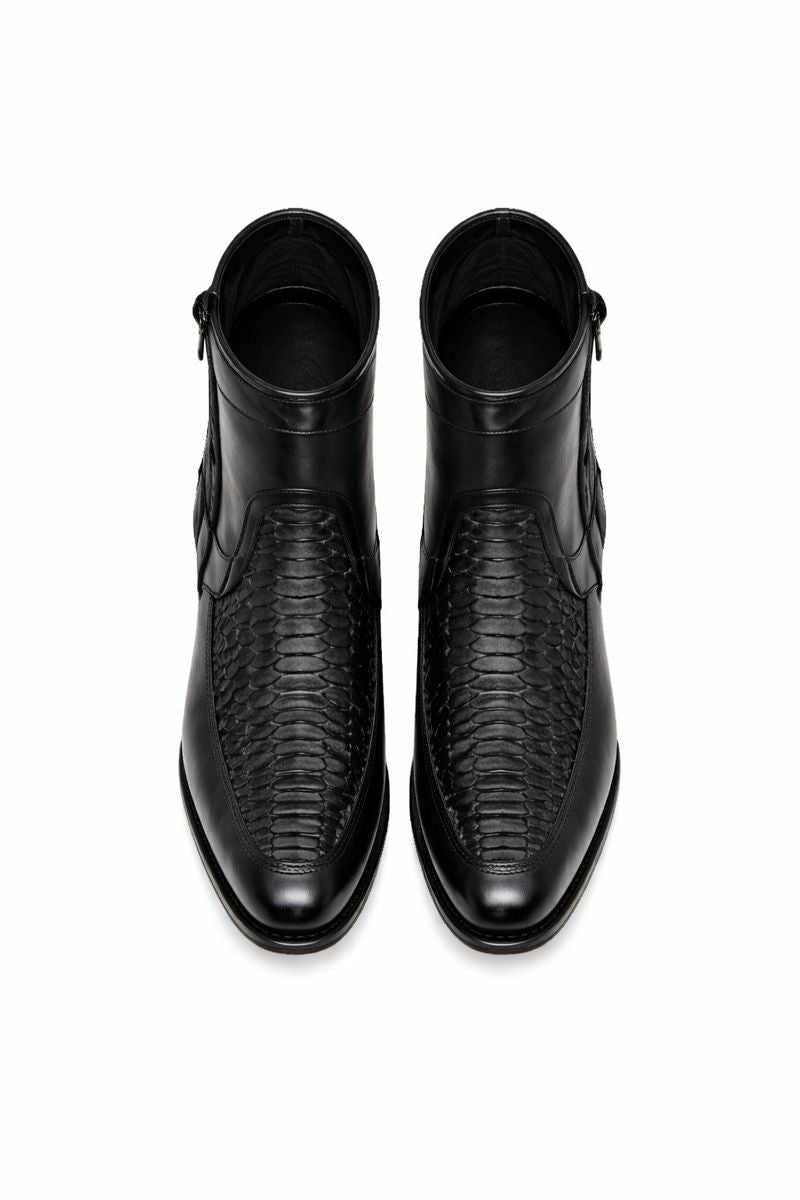 Los Altos Men's Original Python Skin European Toe Short Boots - Black 76BFN5705-New Designer Collection - 6