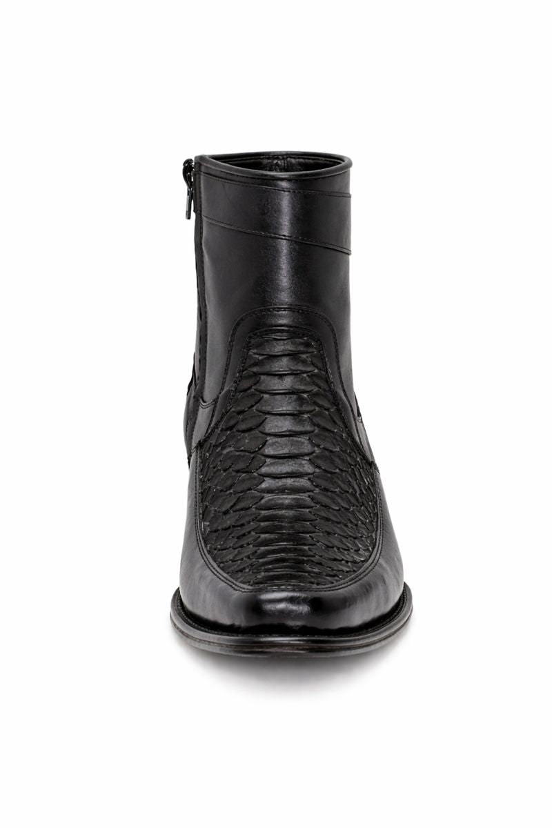 Los Altos Men's Original Python Skin European Toe Short Boots - Black 76BFN5705-New Designer Collection - 6
