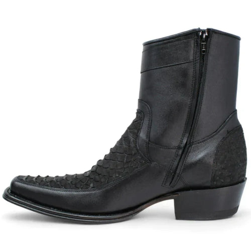 Los Altos Men's Original Python Skin European Toe Short Boots - Black
