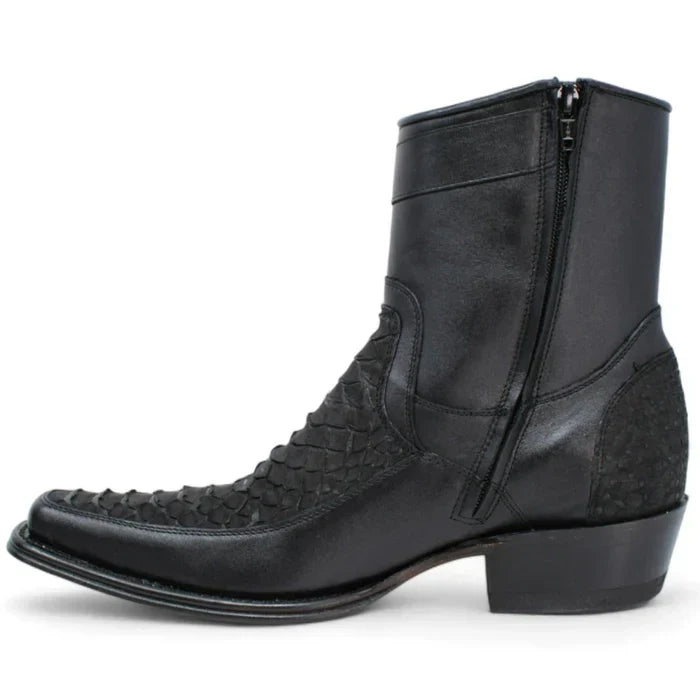 Los Altos Men's Original Python Skin European Toe Short Boots - Black - 6