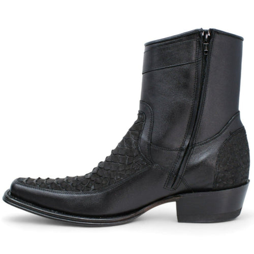 Los Altos Men's Original Python Skin European Toe Short Boots - Black
