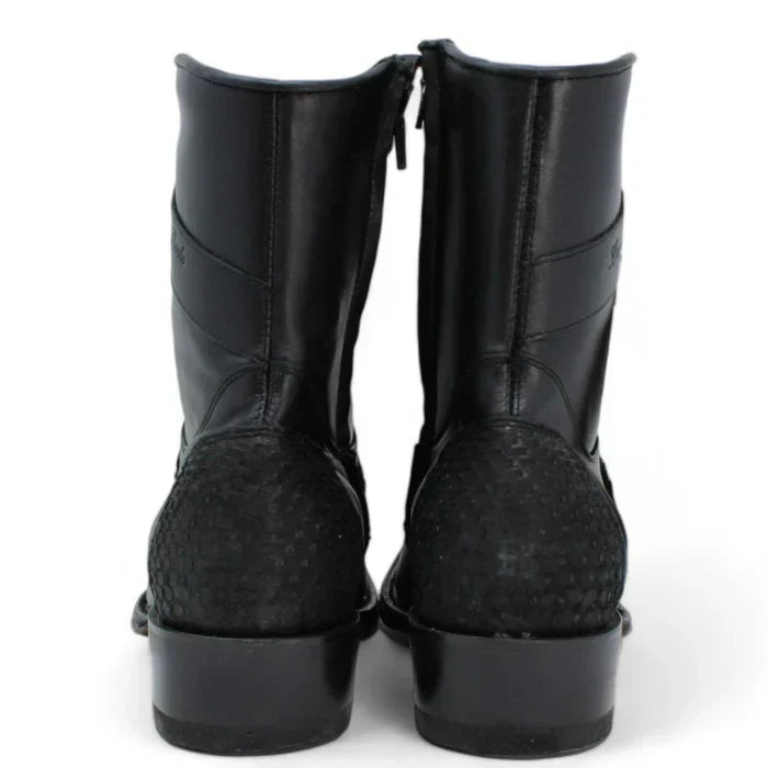 Los Altos Men's Original Python Skin European Toe Short Boots - Black - 6
