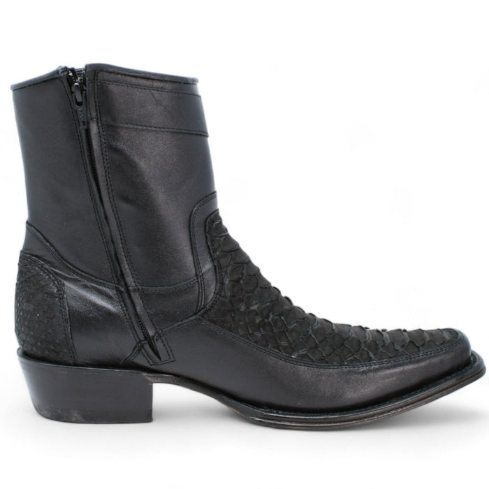 Los Altos Men's Original Python Skin European Toe Short Boots - Black - 6