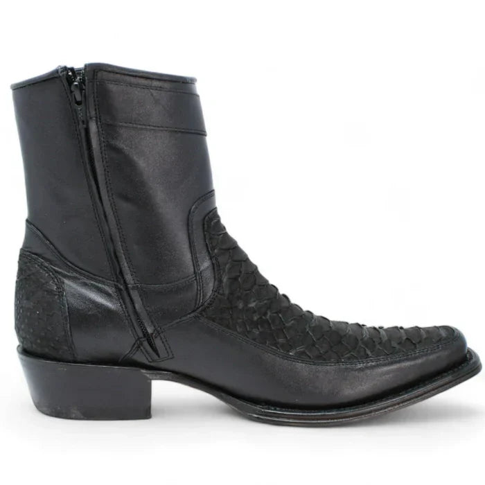 Los Altos Men's Original Python Skin European Toe Short Boots - Black - 6