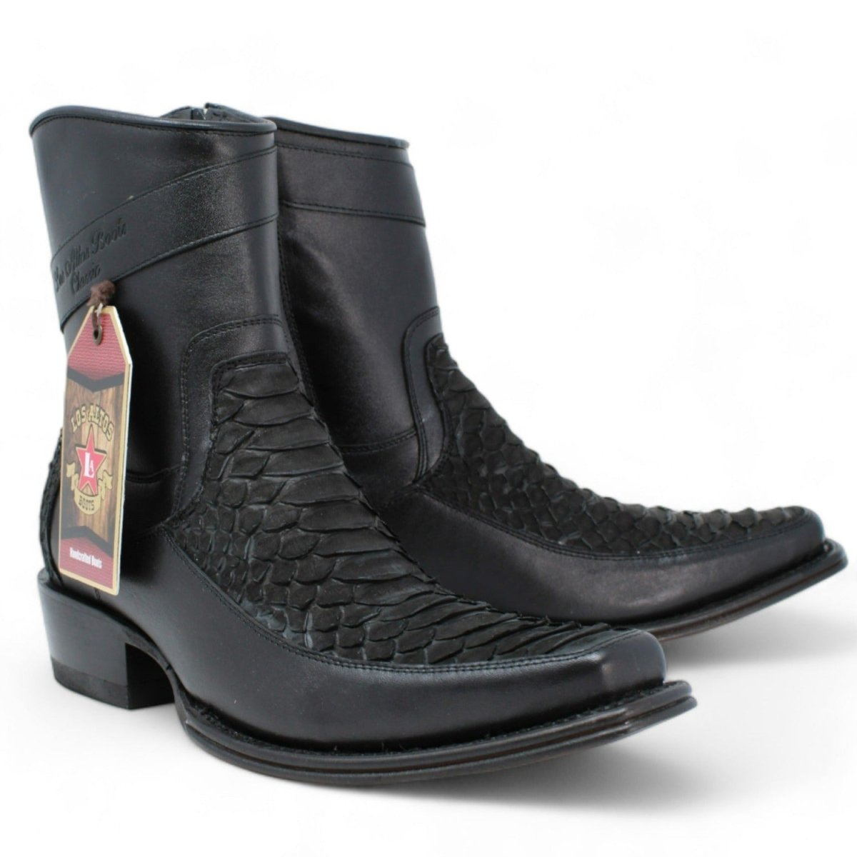 Los Altos Men's Original Python Skin European Toe Short Boots - Black 76BFN5705 - 6