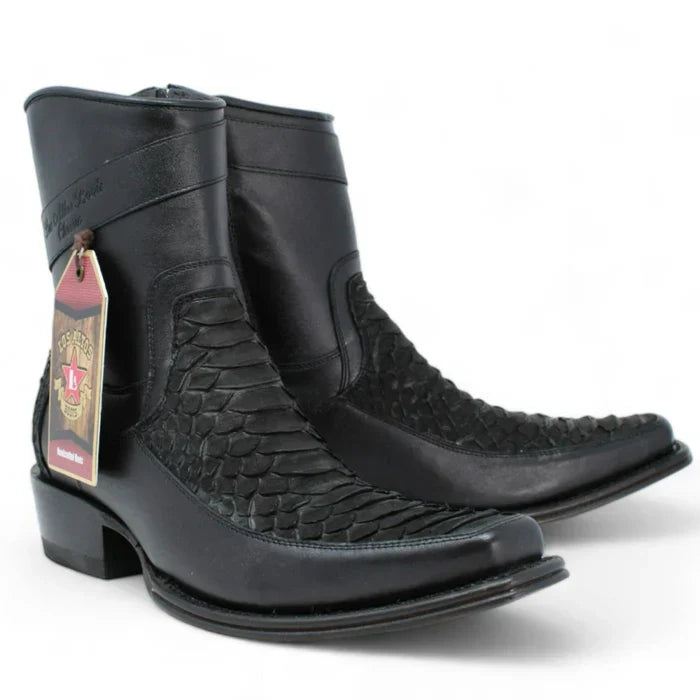 Los Altos Men's Original Python Skin European Toe Short Boots - Black - 6