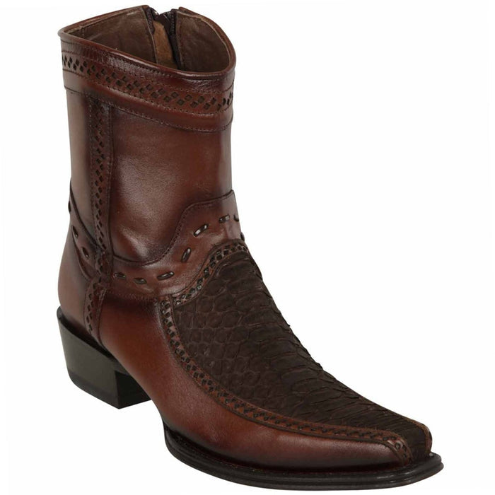 Los Altos Men's Original Python Skin European Toe Short Boots - Brown - 6