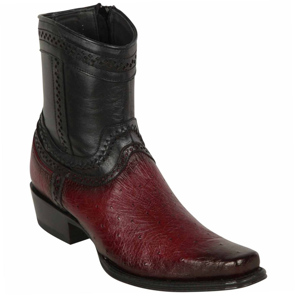 Los Altos Men's Original Smooth Ostrich Skin European Toe Short Boots - Burgundy - 6