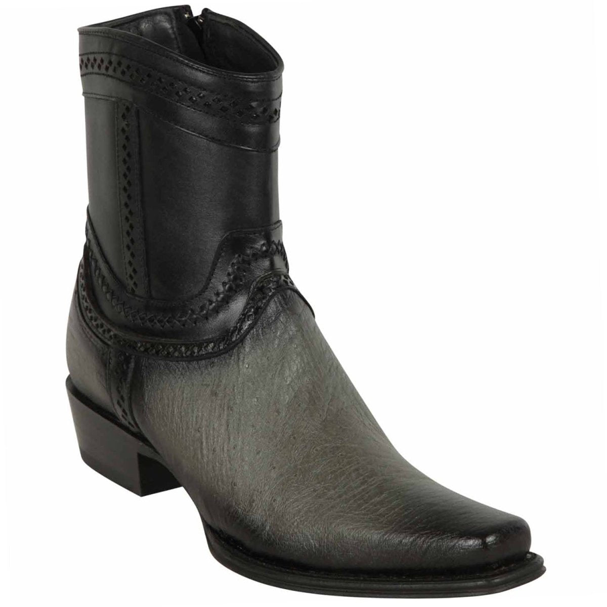 Los Altos Men's Original Smooth Ostrich Skin European Toe Short Boots - Grey - 6