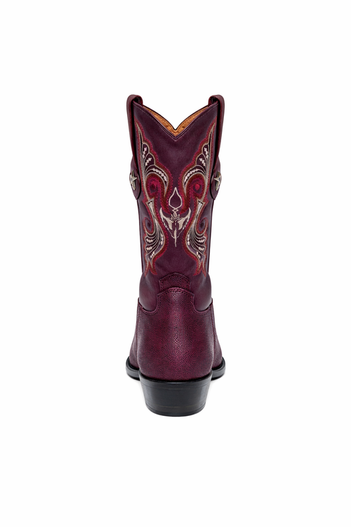 Los Altos Men's Single Stone Stingray Leather Burgundy J Toe Boots-New Designer Collection