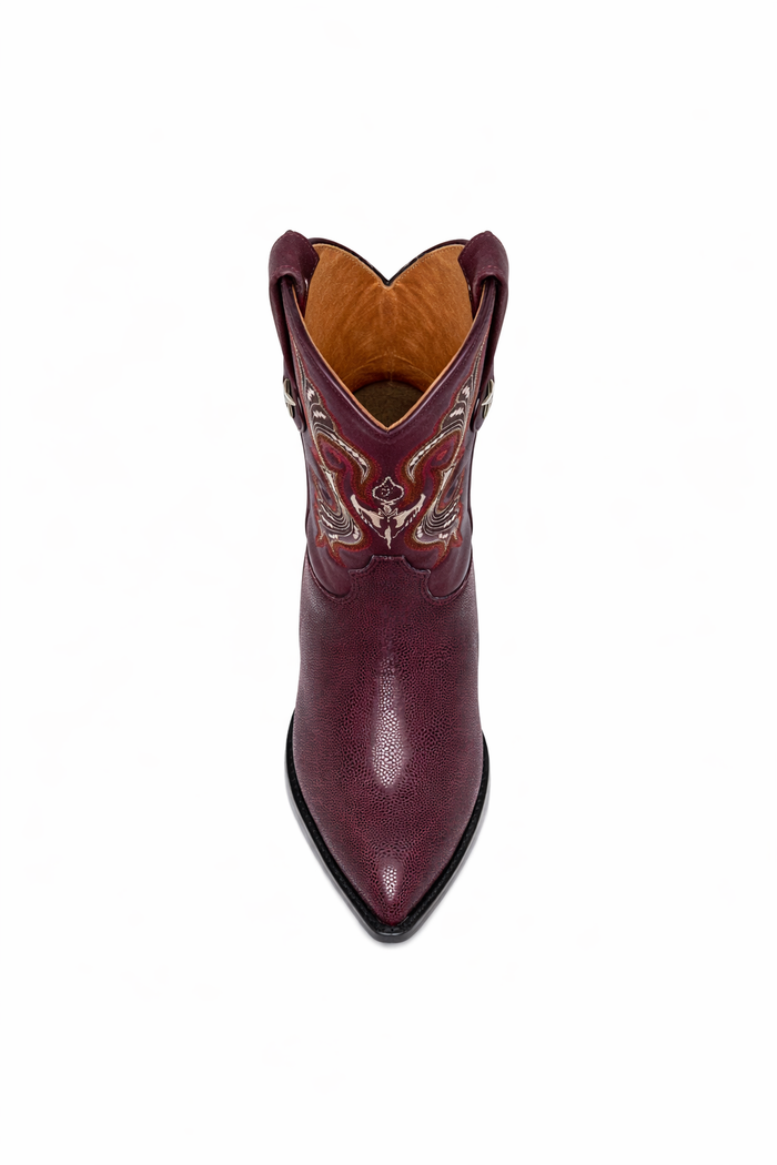 Los Altos Men's Single Stone Stingray Leather Burgundy J Toe Boots-New Designer Collection