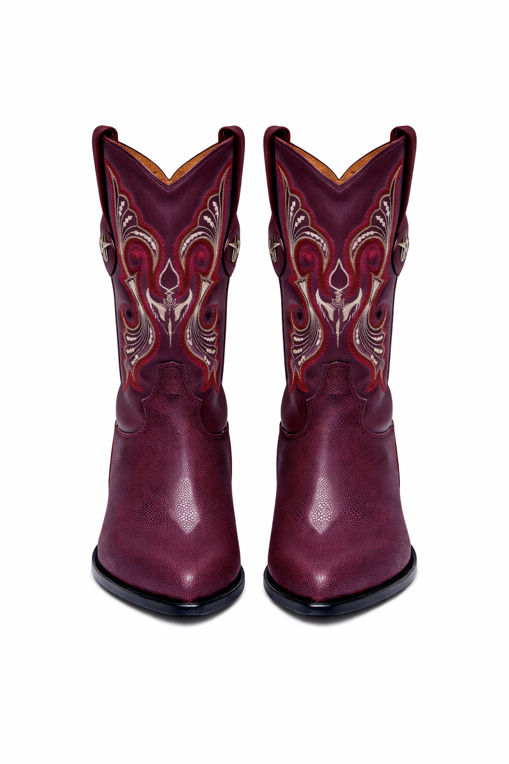 Los Altos Men's Single Stone Stingray Leather Burgundy J Toe Boots-New Designer Collection - 6