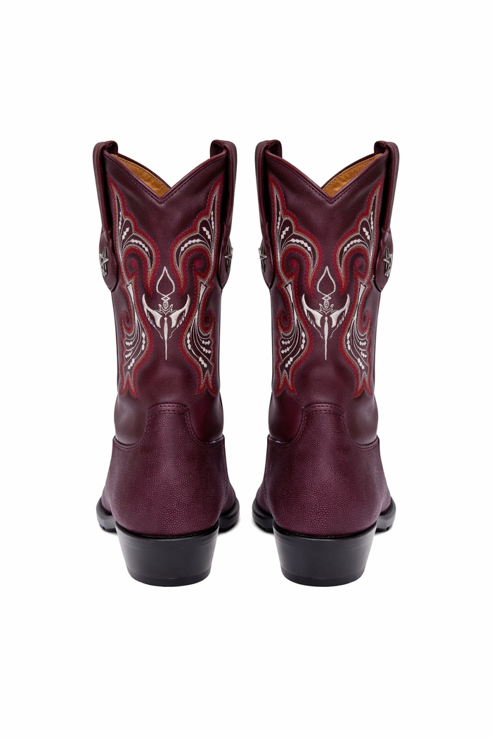 Los Altos Men's Single Stone Stingray Leather Burgundy J Toe Boots-New Designer Collection