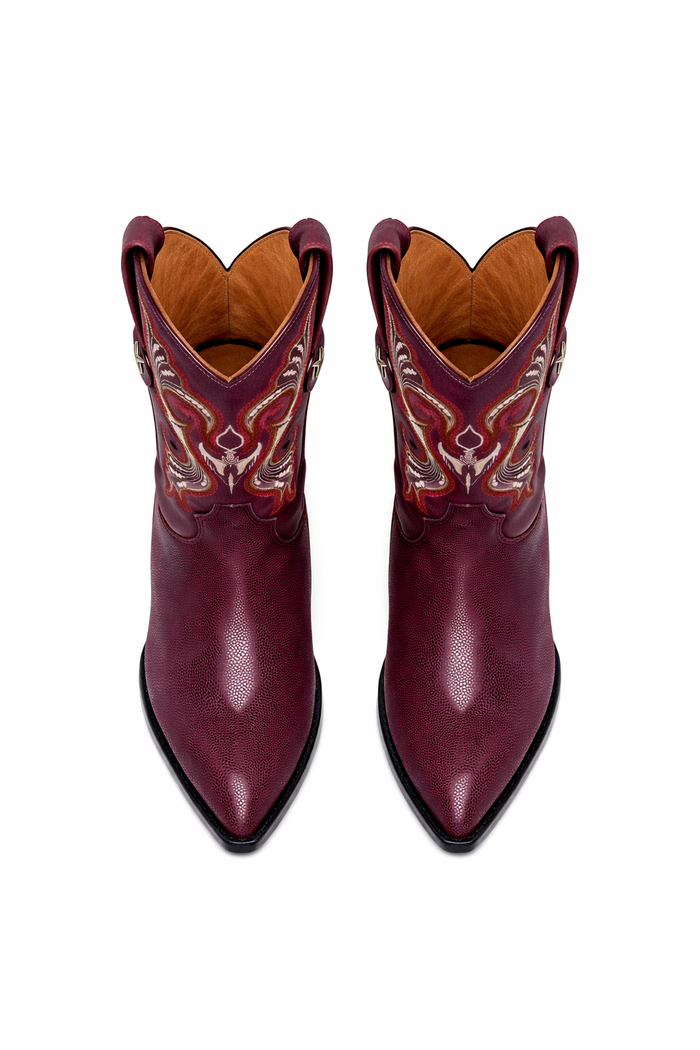 Los Altos Men's Single Stone Stingray Leather Burgundy J Toe Boots-New Designer Collection