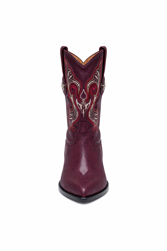 Los Altos Men's Single Stone Stingray Leather Burgundy J Toe Boots-New Designer Collection