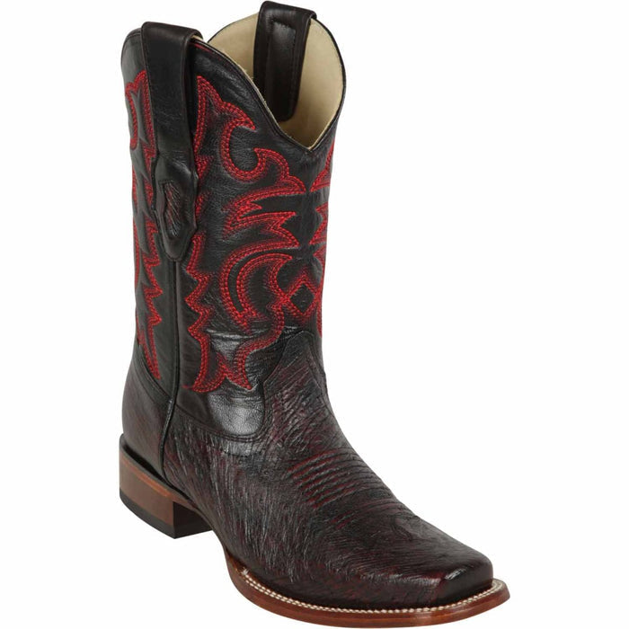 Los Altos Men's Smooth Ostrich Square Toe Boots - Black Cherry - 6
