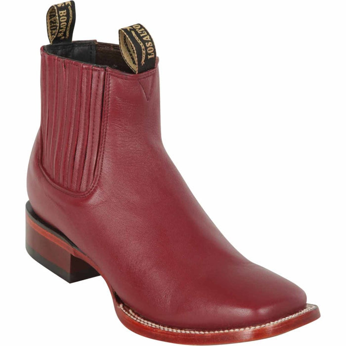 Los Altos Men's Wide Square Toe Deer Leather Short Boots - Burgundy - 6
