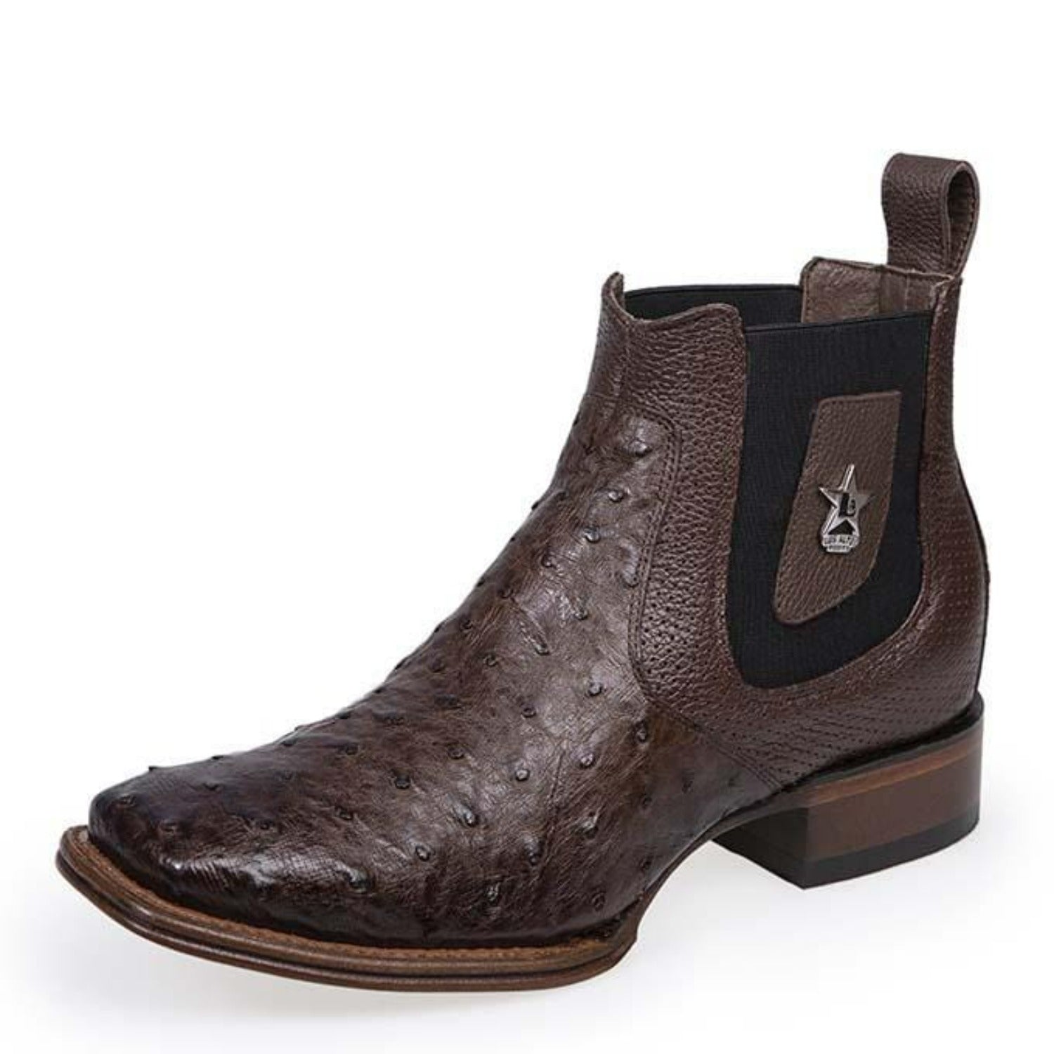 Los Altos Men's Wide Square Toe Ostrich Short Boots - Brown 82BV0359 - 6