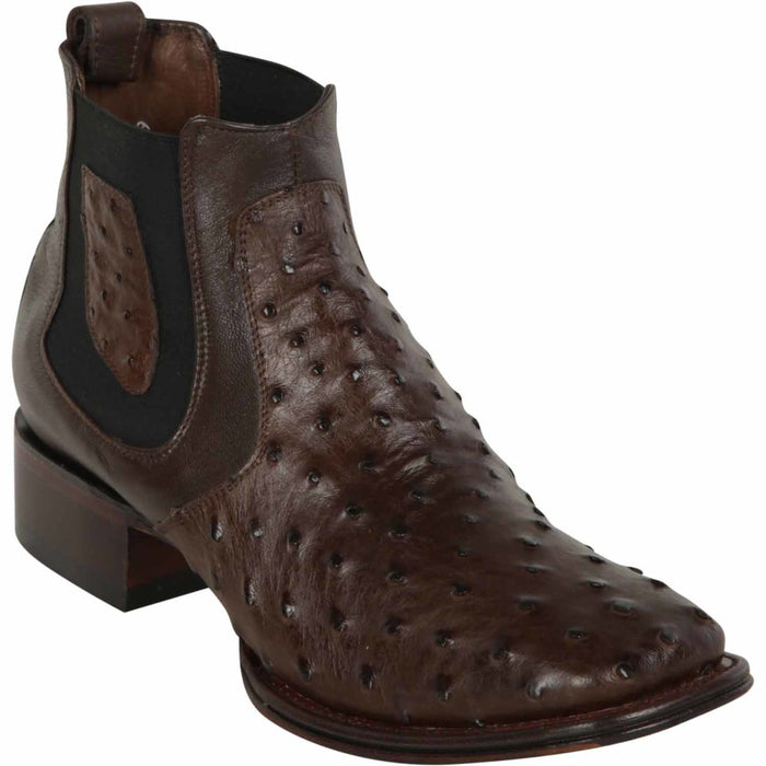 Los Altos Men's Wide Square Toe Ostrich Short Boots - Brown - 6