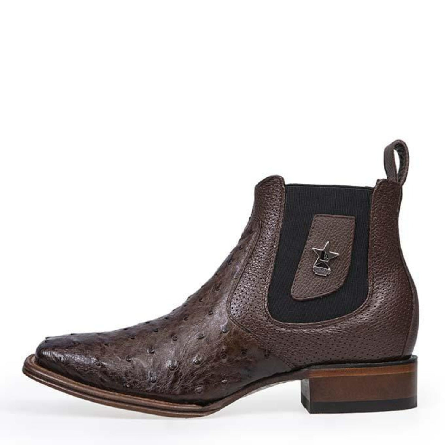 Los Altos Men's Wide Square Toe Ostrich Short Boots - Brown 82BV0359 - 6