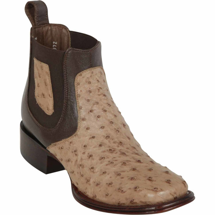 Los Altos Men's Wide Square Toe Ostrich Short Boots - Moka - 6